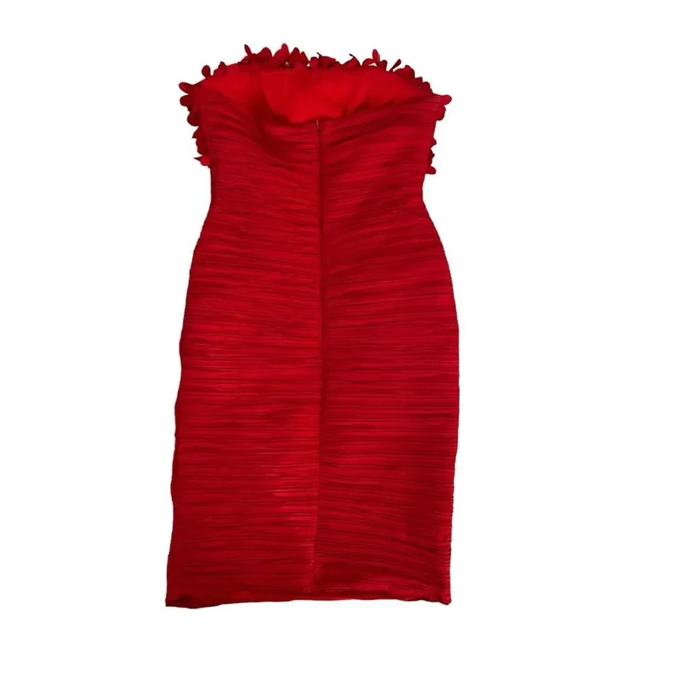 Daisy Red Spandex Dress Ruching Strapless Built-in Bra‎  M